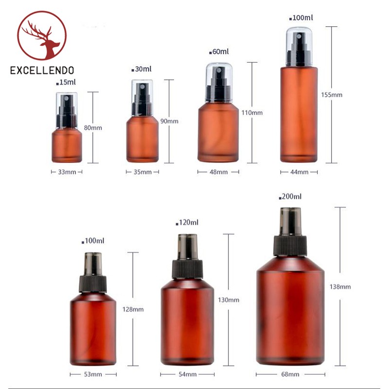 Customized Amber Frost Glass Essential Oil Bottle Isolated Glass Bottle Cosmtic Spray Pump Bottle