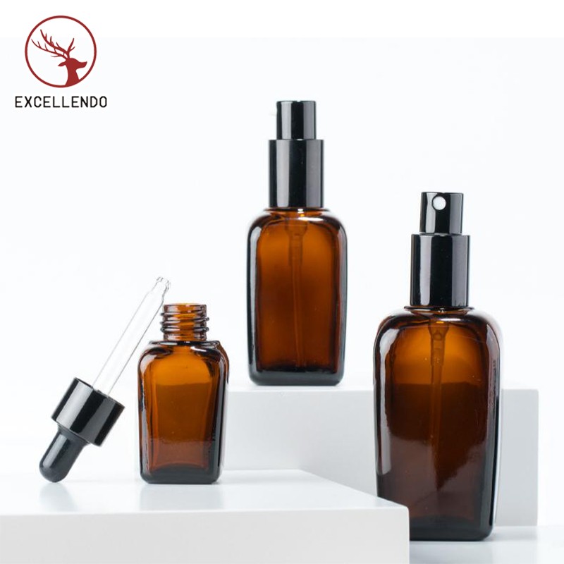 High Quality Amber Essential Oil Separate Bottle Glass Spray Bottle with Pump Oil Dropper Bottle