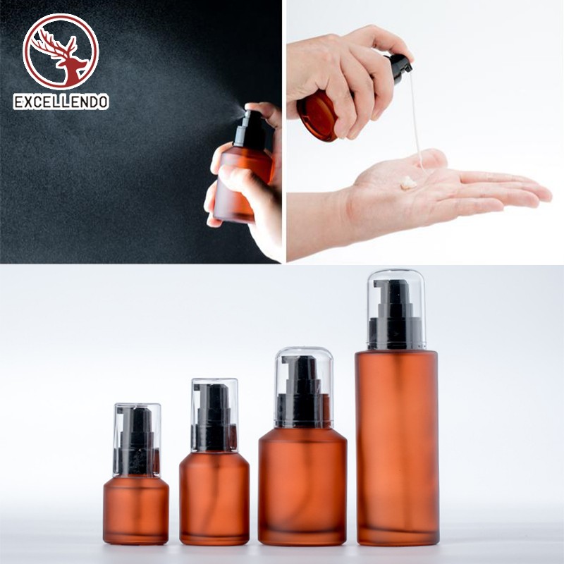 Customized Amber Frost Glass Essential Oil Bottle Isolated Glass Bottle Cosmtic Spray Pump Bottle