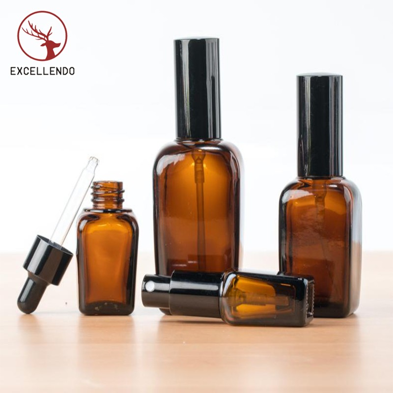 High Quality Amber Essential Oil Separate Bottle Glass Spray Bottle with Pump Oil Dropper Bottle