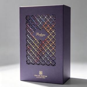 Elegant Purple Foldable Gift Box with Laser-Cut Geometric Hollow Design for Perfume Packaging