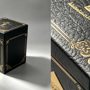 Luxury Black Leather-Textured Square Gift Box with Gold Foil Stamping and Arabic Calligraphy for Perfume Packaging