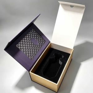 Elegant Purple & Gold Flip Box with Hollow Window & Velvet Tray for Perfume Gift Packaging