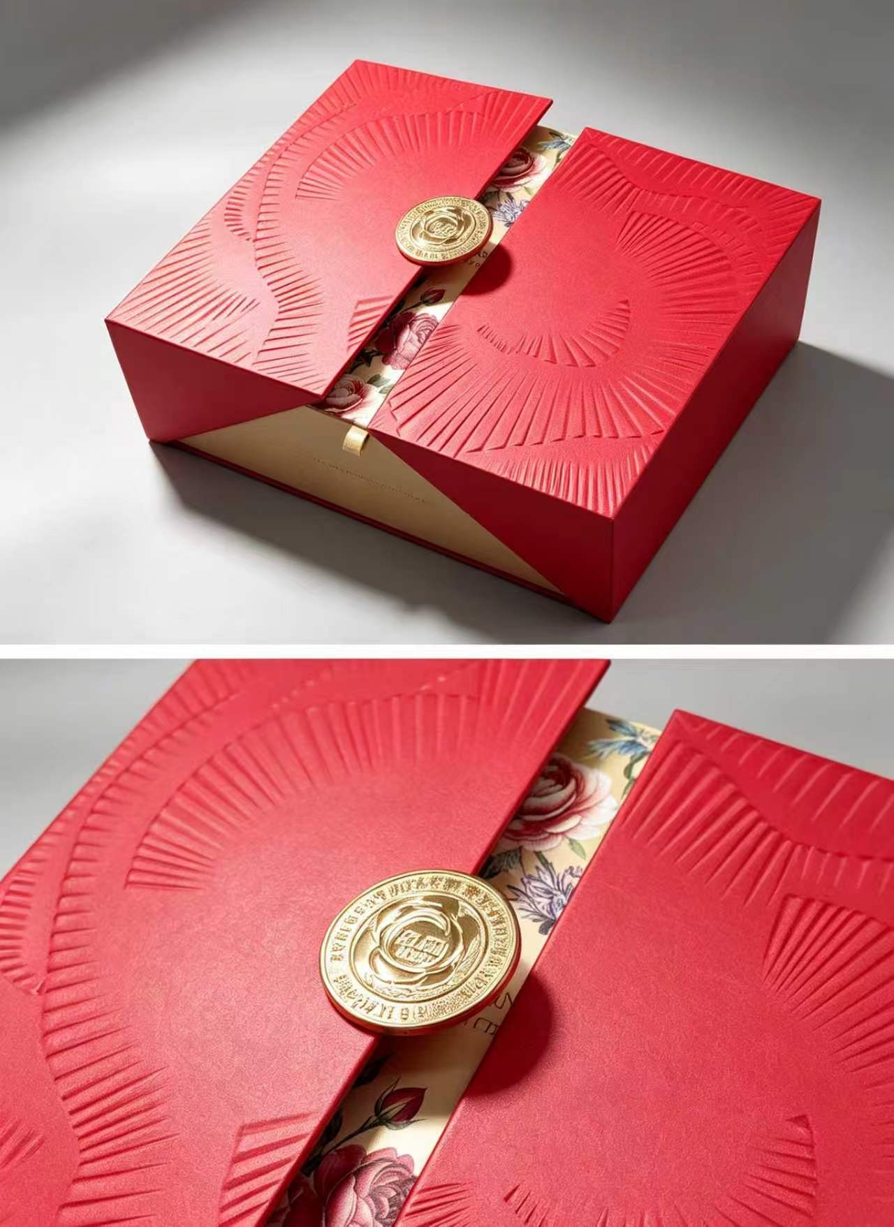 Luxury Red Velvet Handbag Box with Pearl Handle & Camellia Design for Cosmetic Gift Packaging