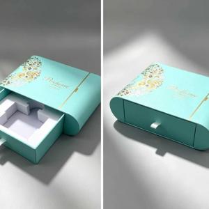 Elegant Tiffany Blue Drawer Style Perfume Gift Box with Gold Floral Design