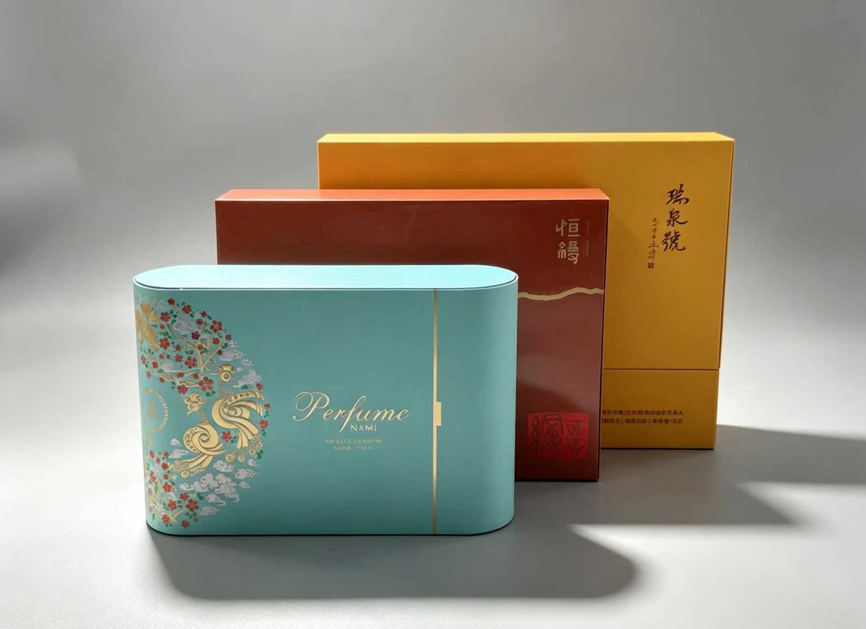 Elegant Tiffany Blue Drawer Style Perfume Gift Box with Gold Floral Design