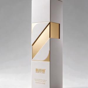 Tall White Cosmetic Box with Geometric Gold Foil Design for Facial Spray Packaging