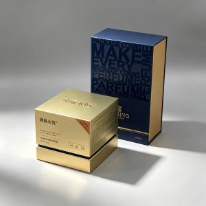 Luxury Gold Cosmetic Jar Packaging Box and Blue Typography Perfume Box Set