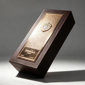 Premium Leather-Textured Long Gift Box with Gold Engraved Metal Plate for Luxury Perfume Packaging