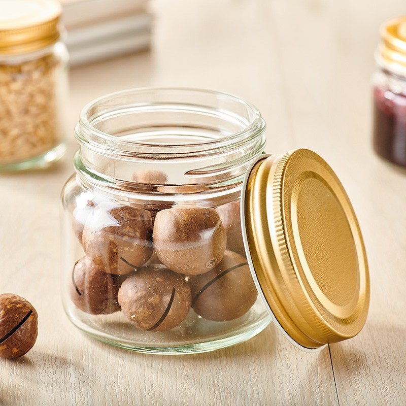 Recyclable Clear Small Glass Bottle With Cap Kitchen Glass Canister Snack Sugar Storage Container